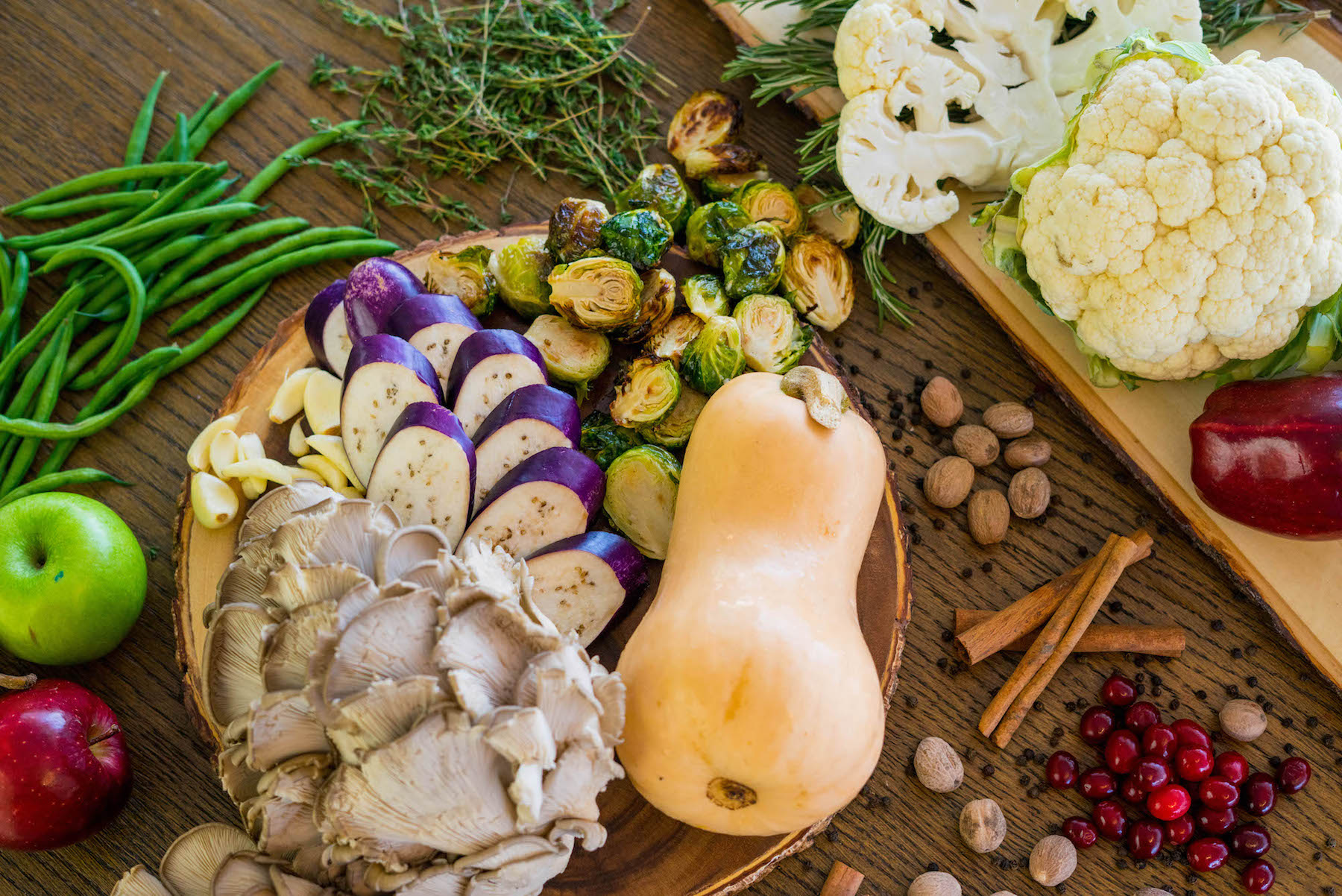 A variety of fruits and vegetables on a table.