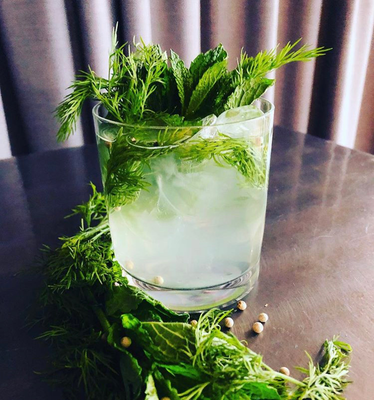 A festive holiday drink in a rocks glass.